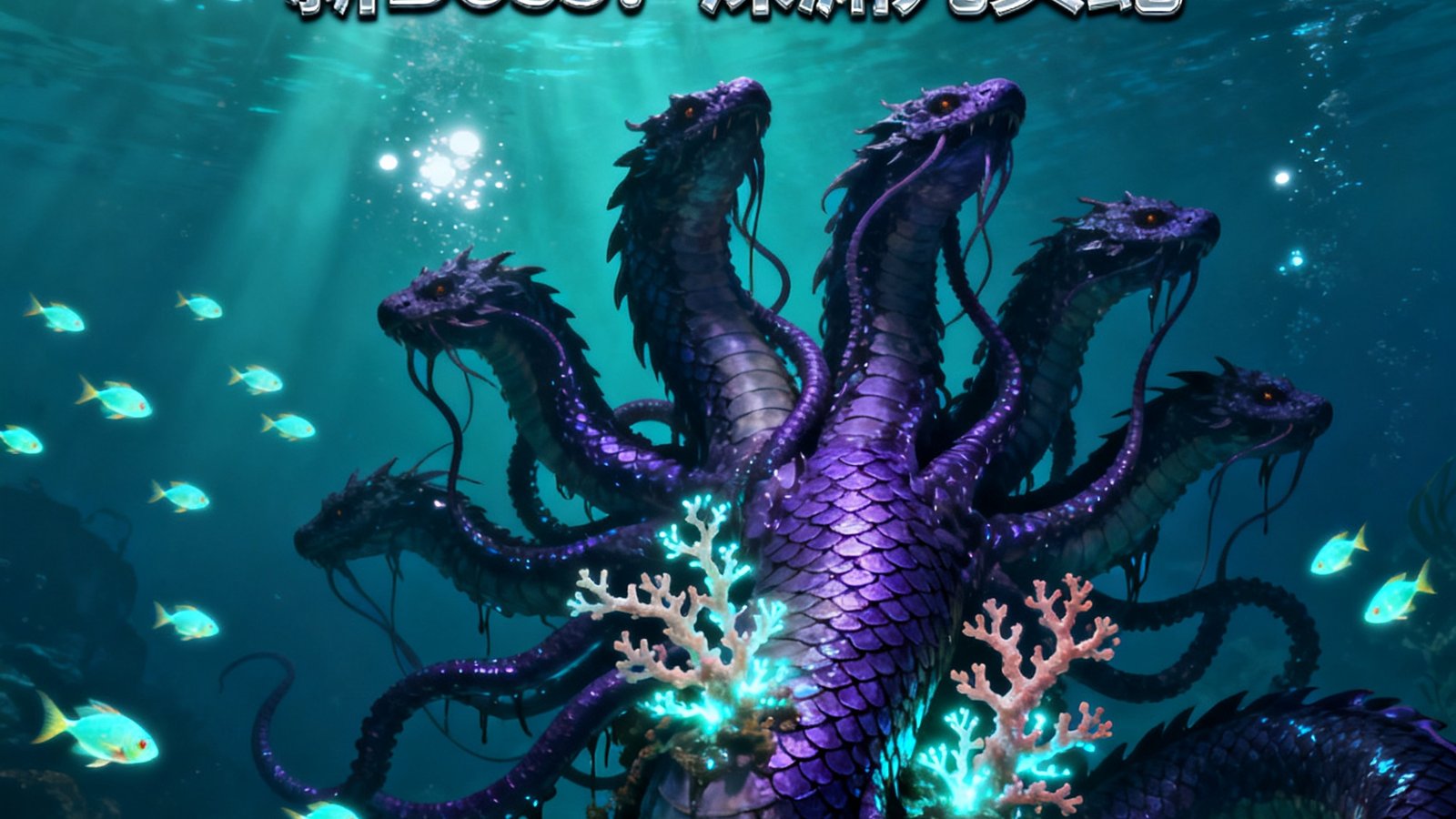 版本更新公告背景，深海猎鲨新Boss深渊九头蛇概念图