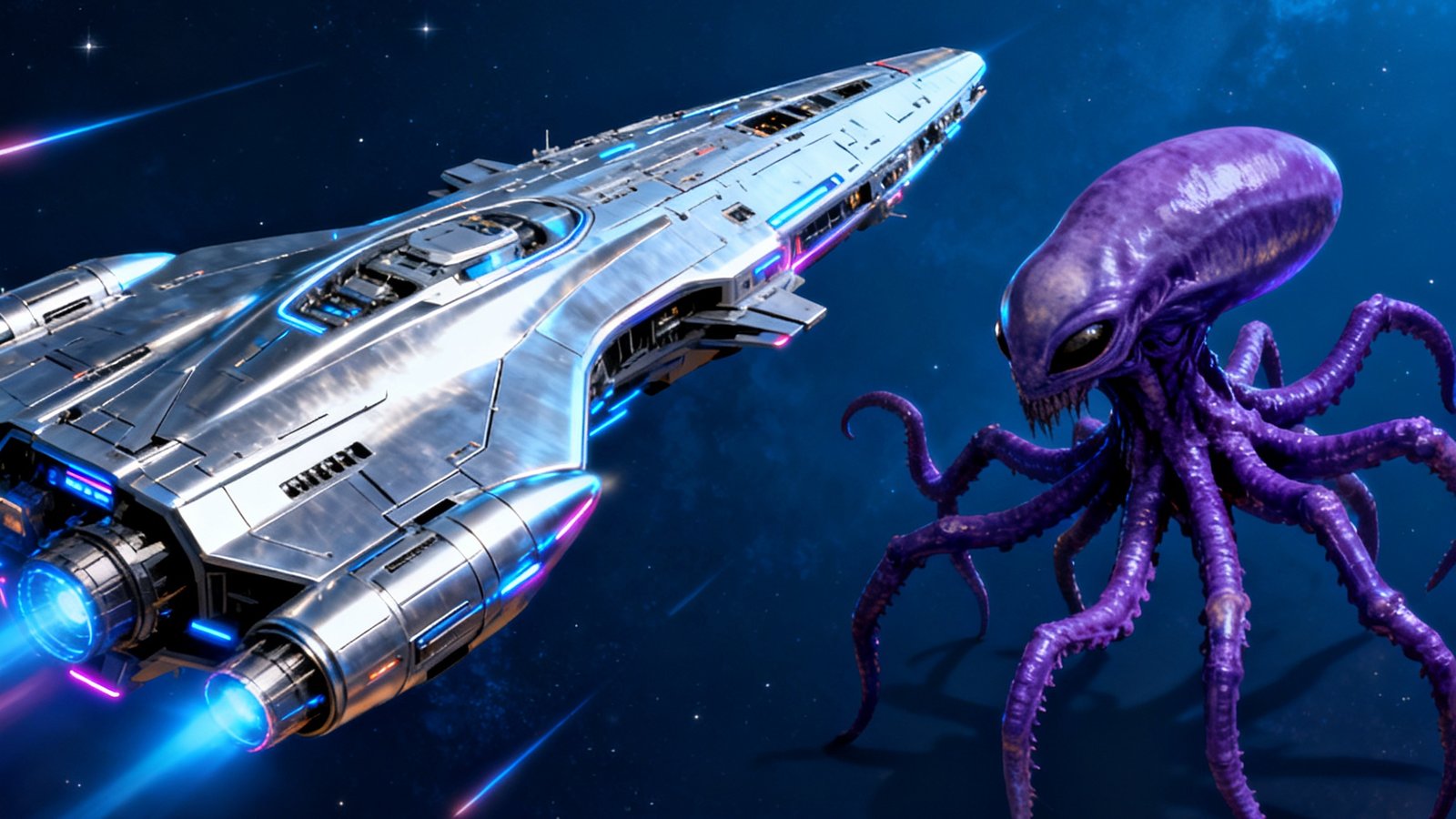 新游星际猎手预约界面，太空战舰与外星生物